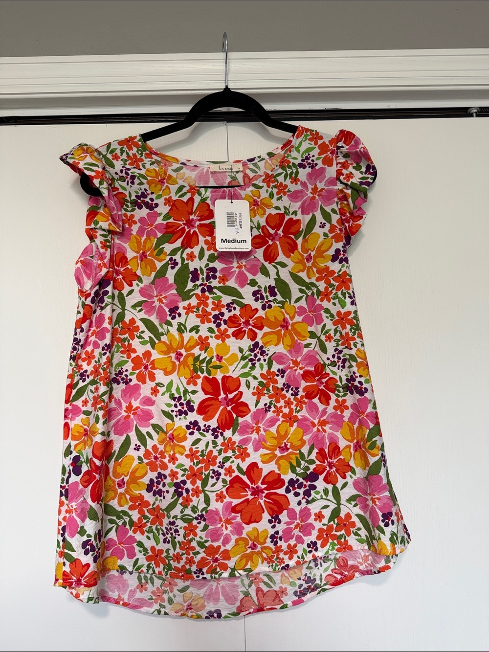 Floral Flutter Sleeve Blouse - Pink Multi